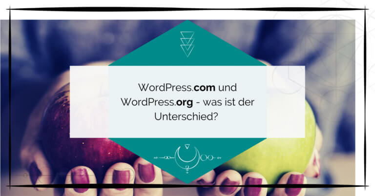 Bild zeigt zwei Hände mit rot lackierten Nägeln. In einer Hand einen roten Apfel, in der anderen Hand einen gelben Apfel. Darauf steht: "WordPress.com und WordPress.org - was ist der Unterschied?