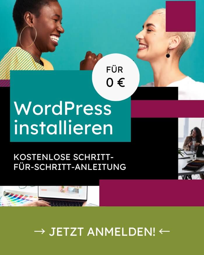 Bild zeigt zwei weiblich gelesene Personen, die sich den kleinen Finger geben. Als Text steht: WordPress installieren für 0 €. Kostenlose Schritt-für-Schritt-Anleitung.
