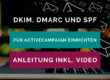 Beitragsbild mit einem Laptop, aus welchem viele E-Mail-Icons aus dem Bildschirm kommen. Als Text steht darüber: DKIM, DMARC und SPF für ActiveCampaign einrichten. Anleitung inkl. Video.